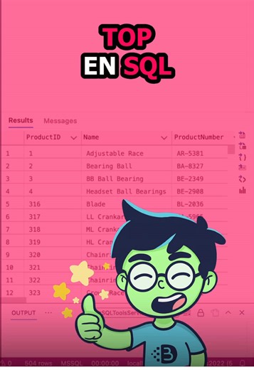 🏆 Obtén solo los resultados que importan La cláusula TOP te permite limitar rápidamente la cantidad de registros en tus consultas. Trabaja más rápido, reduce tiempos de respuesta y enfócate solo en la información clave • • • #sql #SQLTips #TrucosSQL #DataTips #AnalisisDeDatos