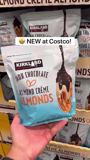 🤩 NEW at Costco! I spotted Kirkland Signature Dark Chocolate Almond Crème Almonds! These layered snacks look INCREDIBLE…I’m excited to try! 😋 ($10.99) #costco #chocolatedipped #chocolatealmonds #almonds