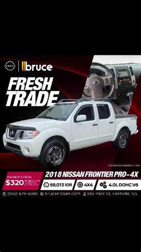 🔥 Fresh Trade Alert! 🔥 Check out this 𝟮𝟬𝟭𝟴 𝗡𝗶𝘀𝘀𝗮𝗻 𝗙𝗿𝗼𝗻𝘁𝗶𝗲𝗿 𝗣𝗥𝗢-𝟰𝗫 — a rare find with 𝗼𝗻𝗹𝘆 𝟱𝟵,𝟬𝟬𝟬 𝗞𝗠! 💰 Only $𝟯𝟭𝟵 𝗯𝗶-𝘄𝗲𝗲𝗸𝗹𝘆 O.A.C (or $30,995 cash price!) 💪 Off-road ready with: ✅ 𝗣𝗥𝗢-𝟰𝗫 𝗥𝗼𝗼𝗳 𝗥𝗮𝗰𝗸 ✅ 𝗦𝗼𝗳𝘁 𝗧𝗼𝗻𝗻𝗲𝗮𝘂 𝗖𝗼𝘃𝗲𝗿 ✅ 𝗧𝗿𝗮𝗶𝗹𝗲𝗿 𝗕𝗿𝗮𝗸𝗲 𝗖𝗼𝗻𝘁𝗿𝗼𝗹𝗹𝗲𝗿 ✅ 𝗣𝗿𝗮𝗰𝘁𝗶𝗰𝗮𝗹𝗹𝘆 𝗕𝗿𝗮𝗻𝗱 𝗡𝗲𝘄 𝗧𝗶𝗿𝗲𝘀 This truck is in incredible shape and won’t last long — clean, rugged, and ready for adventure! Come s