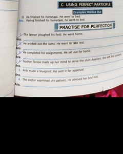 C. USING PERFECT PARTICIPLEExamples Worked Cut(ii) He finish... | Filo