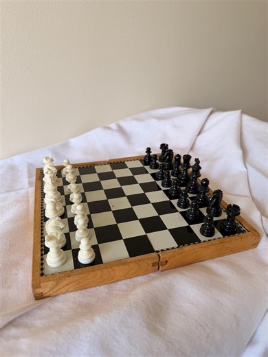Vintage Complete Folding Wooden Magnetic Chess Board Game Set - Etsy
