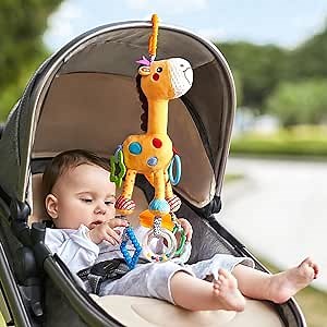 TUMAMA Giraffe Hanging Rattle Toys, Soft Baby Hanging Toys with Wind Chimes, Stroller Car Seat Crib Plush Animal Activity Toy Gift for Newborn Toddlers 0,3,6,9,12,36 Month