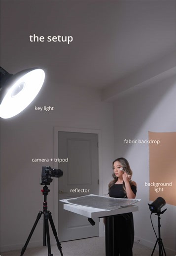 simple setup using 2 lights 🥰 key light: @Aputure 600d   godox white beauty dish background light: @Godox Official sl60w #aputure #godox #lighting #behindthescenes #btsedits #beautylight #ugctips #creatortips #studiolighting