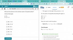 What are the solutions to the nonlinear system of equations bel... | Filo