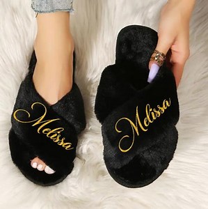 Personalized Fluffy Slippers for Women and Girls, Getting Ready Slippers, House Slippers, Bridesmaid Gifts, Birthday Favors, Mom to Be Gift - Etsy