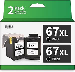 LEMERO UTRUST Remanufactured Ink Cartridge Replacement for HP Ink 67 67XL use with HP DeskJet 2755 2722 Plus 4155 4155e 4152 Envy Pro 6055 6455 6455e 6420 (1 Print Head, 2 Black Ink Cartridges)