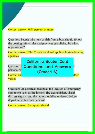 California Boater Card Questions and Answers Graded A video