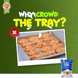 Avoid placing as many as possible on a single tray for best outcomes when baking cookies. Cookies need space to bake properly, so leave about two inches between each one when arranging your batch on the tray. This allows them to spread evenly as they bake, ensuring perfectly shaped, and evenly baked treats every time. Did you know spacing cookies makes a whole lot of difference? #ogaforflour #gpennyflour #goldenpenny #mayyourbusinessrise #multipurposeflour #happybakinghappyfamily | Golden Penny 