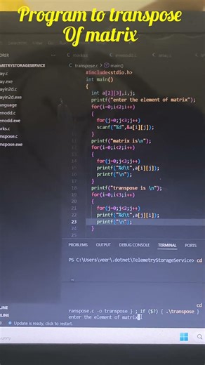 program to transpose of matrix in c