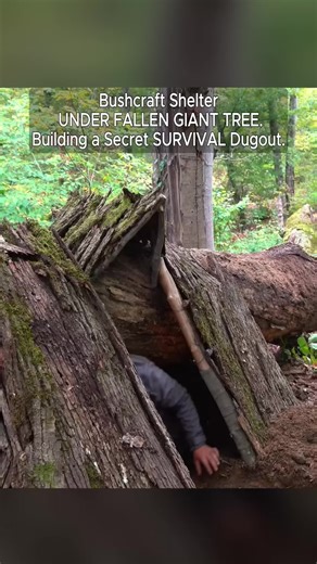 Bushcraft Shelter under fallen giant tree 🏕🔥🪵 #Surchannel #survival #bushcraft #outdoorlife #campinglife