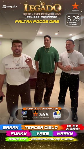 🎶🔥 ¡BARAK confirma su presencia en LEGADO 2025! 🔥🎶 El ministerio BARAK, uno de los grupos de adoración más influyentes de América Latina, se une oficialmente a esta gran noche de unidad y encuentro con la presencia de Dios 🙌✨. Con canciones que han ministrado a millones alrededor del mundo, llegan a Quito para que juntos exaltemos el nombre de Jesús. 💛 Line up oficial: BARAK • ALEX ZURDO • FUNKY • TERCER CIELO • VAES • MARKY • DIANETTE • GENERACIÓN DE FUEGO 📍 Coliseo General Rumiñahui – Q