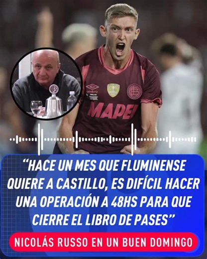 ⚽️ NICOLÁS RUSSO: “HACE UN MES QUE FLUMINENSE QUIERE A CASTILLO, ES DIFÍCIL HACER UNA OPERACIÓN A 48HS PARA QUE CIERRE EL LIBRO DE PASES” El presidente de Lanús pasó por el aire de Un Buen Domingo y se refirió al interés del poderoso equipo brasileño en el delantero granate. Russo se sorprendió ante el rumor de una posible venta y aclaró que “es difícil hacer una operación a 48 horas de que cierre el libro de pases”. #RadioLaRed #Futbol #Lanus #Russo #Castillo 🎧 AM 910 📱 APP: La Red 🖥️ lared.