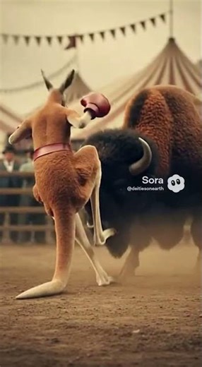 The Boxing Kangaroo vs. American Bison (Based on Actual Events, 1904)