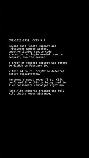 CVE-2026-1731. CVSS 9.9.\n\nBeyondTrust Remote Su...