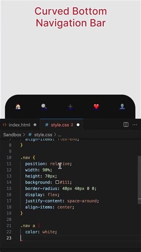 Curved Bottom Navigation Bar HTML and CSS #shorts