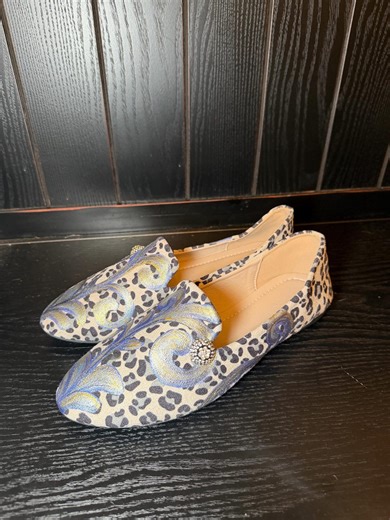 Hand Painted Leopard Loafers With Blue and Gold Design, Women’s Slip on Shoes - Etsy