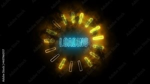 Creative fire style neon, led light of LOADING circle. Game, upload and download concept, technology object.