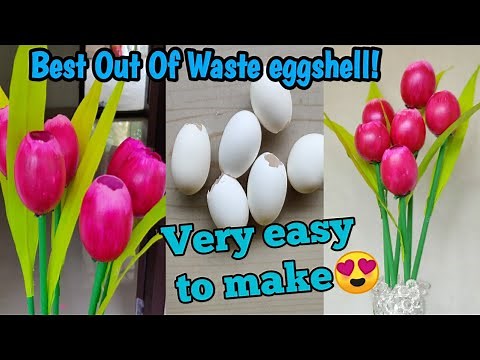 Egg shell tulip flower making | Waste Egg shell Flower | Tulip Flower MAking | Diy 342