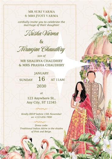 Indian Personalized Wedding Invitation Card | Editable Printable Invite | Traditional Hindu Wedding Card Template | Instant Download PDF - Etsy