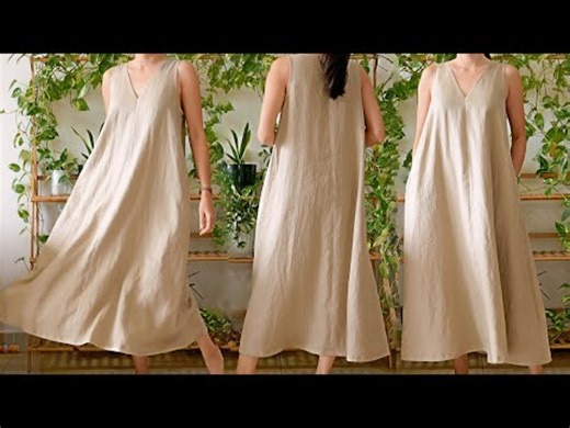 [Thuy] DIY linen V-neckline sleeveless dress for summer