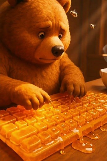 When the Bear Has to Work Like a Human 🐻💻 #youtubeshorts #cute #bear #love