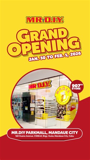 Everyday essentials just got more sulit, Mandaue City! 💛⚙️✨ Find practical and affordable items at MR DIY Parkmall, Mandaue, Cebu 🛒Grand Opening week happens in January 30 to February 1. Always Low Prices, always sulit. 🛒 📍Parkmall, 168 Ouano Avenue, CSSEAZ, Barangay Guizo, Mandaue City, Cebu 6014 ⏰ 10:00AM – 9:00PM Shop and enjoy a FREE MR.DIY freebie with a minimum ₱500 single receipt. Free items may vary per participating store. DTI Fair Trade Permit No. FTEB-246517 #MRDIYPH #AlwaysLowPri