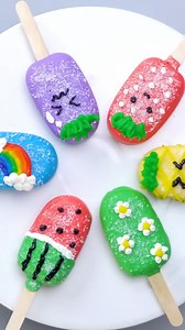 Colorful ice cream cakes with chocolate dipping ideas