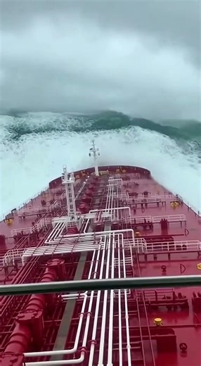 Oil Tanker Meets a 50 FT Wall of Water at Sea