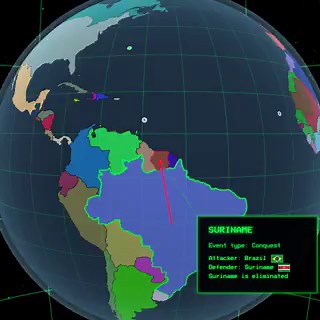 November 2028, Brazil conquered Suriname territory.Suriname has been completely defeated.174 countries remaining.Check the full map at https://t.co/PlOxRP6c4w