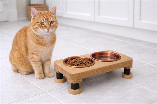 Raised Cat Bowl Stand, Wooden Cat Feeder, Elevated Feeding Station for Cats, Solid Oak or Walnut, Cat Furniture - Etsy