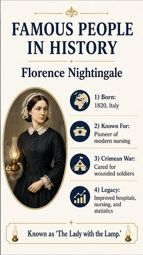 Florence Nightingale - known as the pioneer of modern nursing, she cared for wounded soldiers.