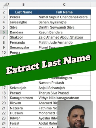 Extract Last Name from Full Name in Excel