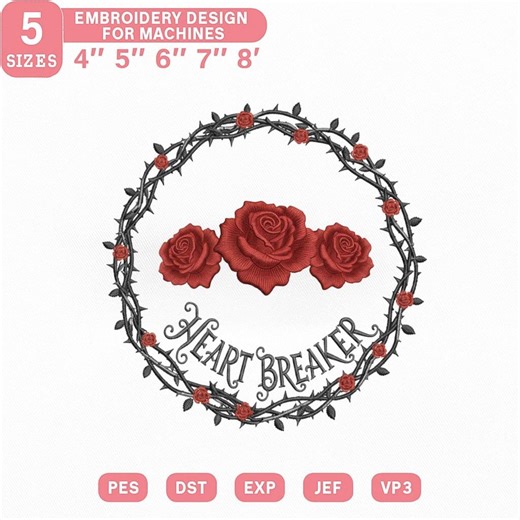Heart Breaker Rose Embroidery Design, Gothic Floral Wreath With Roses, Romantic Vintage Machine Embroidery File - Etsy Canada