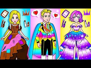 💖Paper Dolls💖 Rich vs Poor Elsa Princess vs Prince at Dress Up Contest Love Story - Rapunzel Family