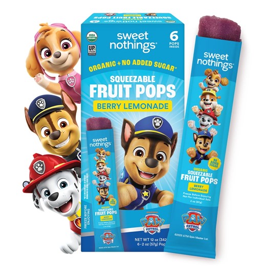 Sweet Nothings Paw Patrol Organic Frozen Squeezable Fruit Pops, Berry Lemonade, 2 oz, 6 Count