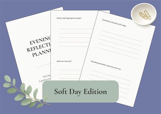 Evening Reflection Planner Printable PDF Calm Night Journal Soft Day Closing Mindful Evening Reset Minimal Reflection Pages - Etsy