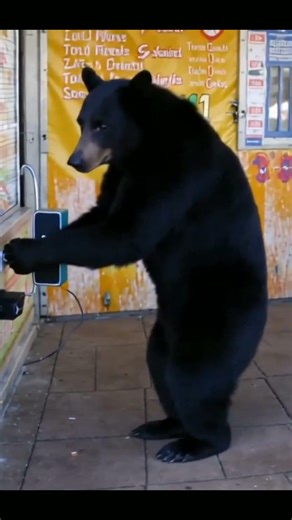 Bear attempts to use drive-thru speaker at fast food restaurant #funny #shortvideo #animal #shorts