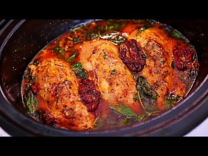 Slow Cooker Chicken in Creamy Garlic Parmesan sauce - Creamy Tuscan Chicken Recipe