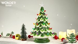 Wonder Solar Ceramic Christmas Tree 14.5in Hand-Painted Ceramic Christmas Tree with Lights Ceramic Light up Christmas Tree Christmas Decor for Holiday Outdoor/Indoor Decorations