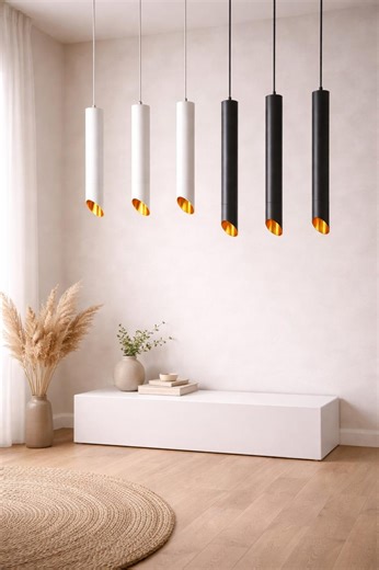 Minimalist Black & Gold LED Tube Pendant Light | Scandinavian Design Lamp for Kitchen, Hallway, Bedroom - Etsy