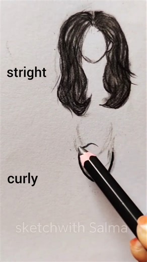 Straight vs curly hair drawing 🔥 ✍️ #shorts #hairstyle #curlyhair #tutorial #drawing #sketch #art