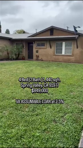 🛌 4 🛁 2 🏡 1,440 sqft. 💰 $849,000 📍 Spring Valley | 91977 🇺🇸 VA ASSUMABLE LOAN at 2.5% interest rate Don't forget to follow me for all things real estate. Chris Lambert 619-933-1339 DRE 01740502 #valoan #sandiego #springvalley #firsttimehomebuyer #fyp