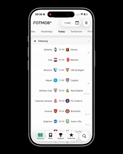 📲 How’s your Following section looking in the app today!? We’ve got games from the Premier League, SPFL, LaLiga, Coppa Italia, DFB Pokal, Copa Del Rey, Arab Cup, Brasileirão, and more keeping us busy. | FotMob