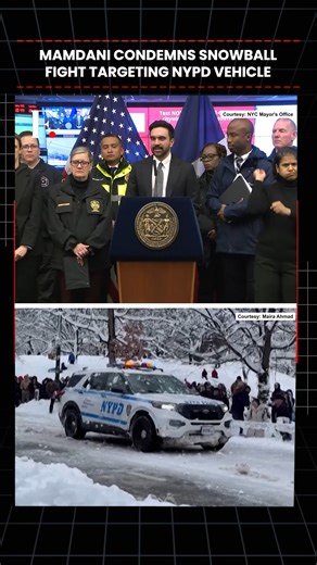 #FirstpostNews: Mamdani Condemns Snowball Fight Targeting NYPD Vehicle A snowball fight that erupted in New York City’s Washington Square Park after a historic blizzard has escalated into a political clash between Mayor Zohran Mamdani and the New York City Police Department. The video shows revellers hurling snowballs in the park, with some apparently targeting police officers. The NYPD said four individuals assaulted officers, causing injuries, and released photos seeking to identify those invo