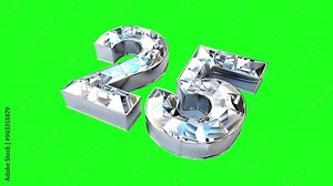 The number 25 represents the year 2025, as well as age 25., green screen background