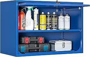 Fesbos Metal Storage Cabinet Blue Wall Cabinets with Shelf and Locking Door - Wall Mounted Storage Cabinet for Garage Warehouse Home Office - Assembly Required