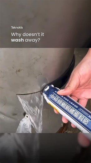 Teknokis on Instagram: "Reactive chemistry vs High pressure… Stopping a leak while water is still blasting out looks impossible. This isn’t standard glue; it’s a high-viscosity reactive polymer designed to displace water instantly. Engineering insight: The challenge here isn’t adhesion, it’s “hydrophobia.” The sealant chemically repels water molecules to grip the metal surface before curing. In industrial emergencies where shutting down the system costs millions, this chemical engineering saves 