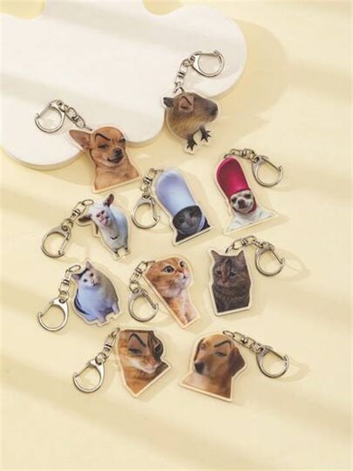 1pc Creative Meme Couple Keychain Dialogue Cat Topic&Spitting Goat And Huh Cat Meme Funny Acrylic Keychain Pendant/Backpack Ornament /School Bag Accessories/Purse Pendant/Friend's S Halloween Accessories Teachers Day Christmas Gift Ideas Bag Lanyards With Id Holder Car Accessories Bag Charms | SHEIN