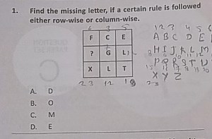 Find the missing letter, if a certain rule is followed either r... | Filo
