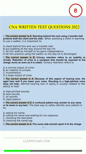 CNA WRITTEN Questions and Answers Answers5372